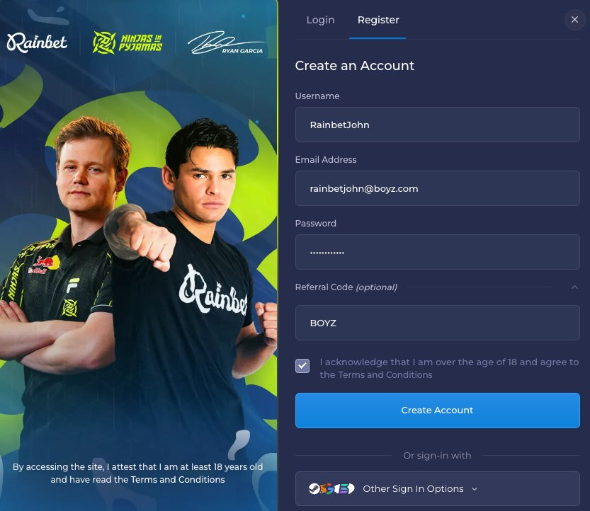 Rainbet Registration Modal